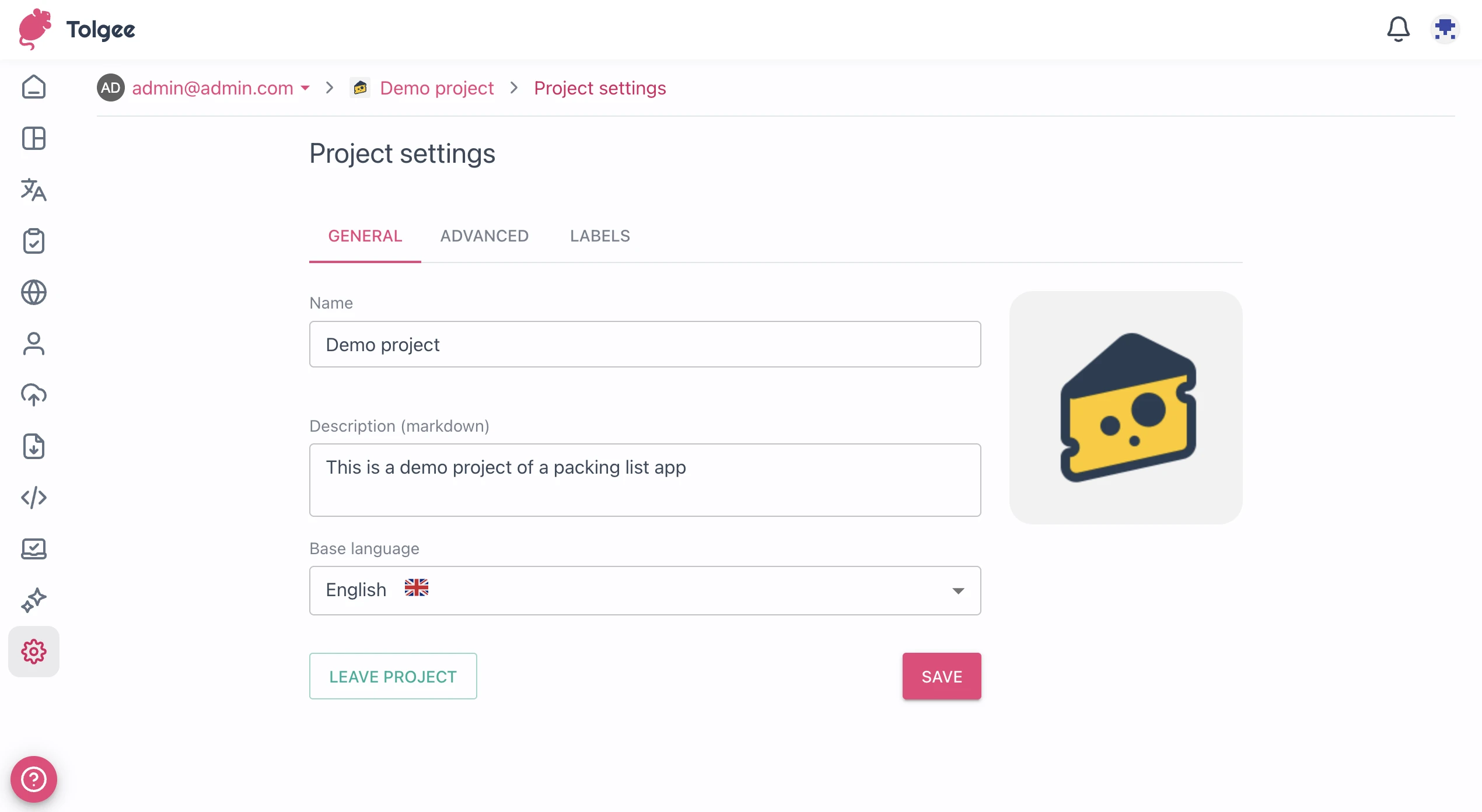 Project settings